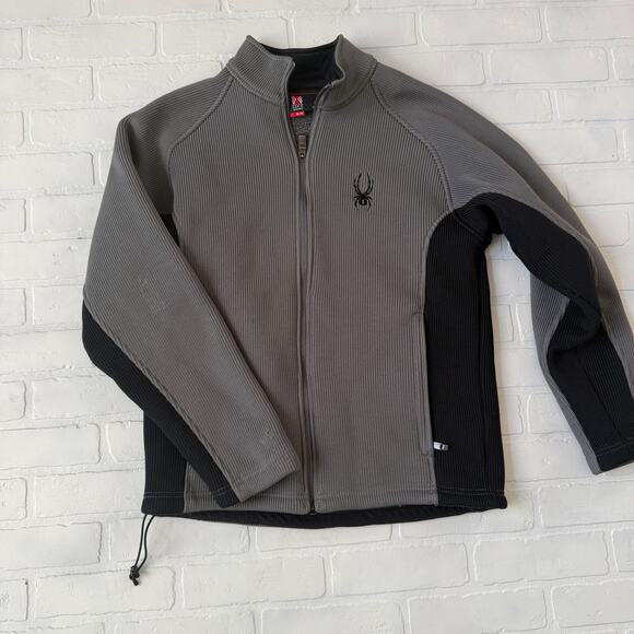 SPYDER Men's Core Sweater Knit Jacket Grey Black Insulated Zipper Pockets sz M - Picture 2 of 11